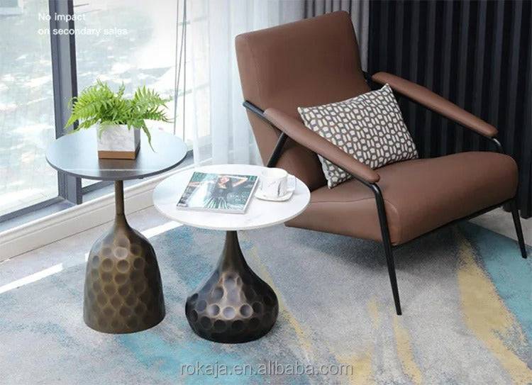 Bronze hammered contemporary sofa marble side table -  set of 2