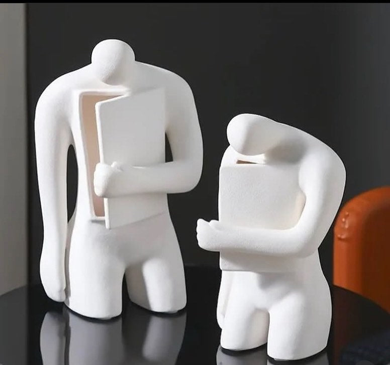 Men holding a book Porcelain table decor - set of 2