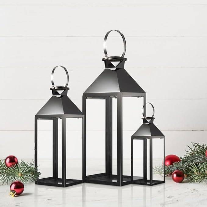 Black Stainless Steel Lantern - Set of 3