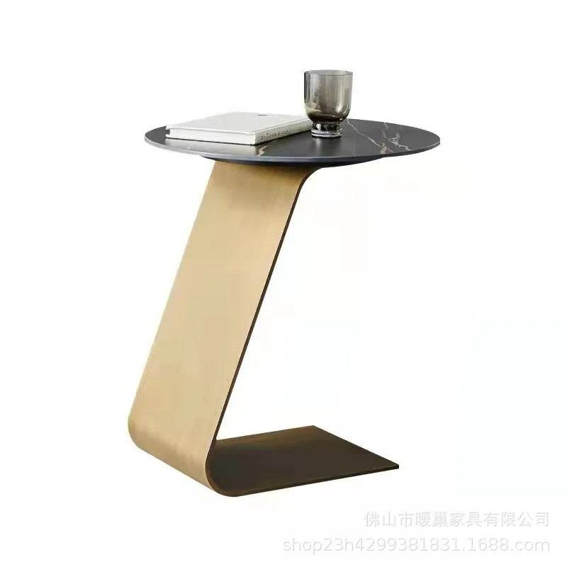 Italian C-Shaped brass golden sofa marble side table