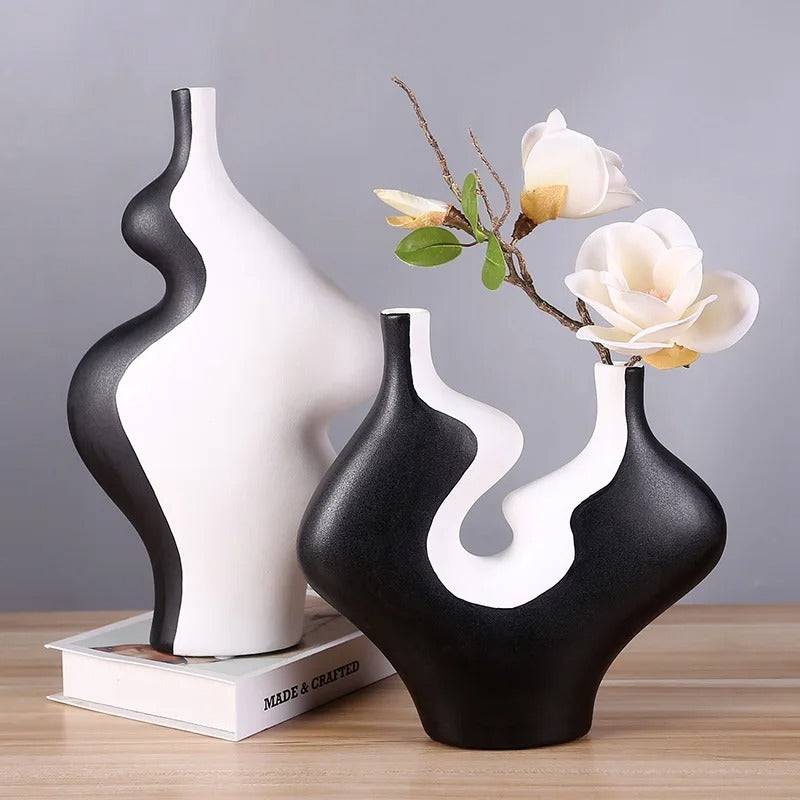Abstract White & Black table Vase- Set of 2