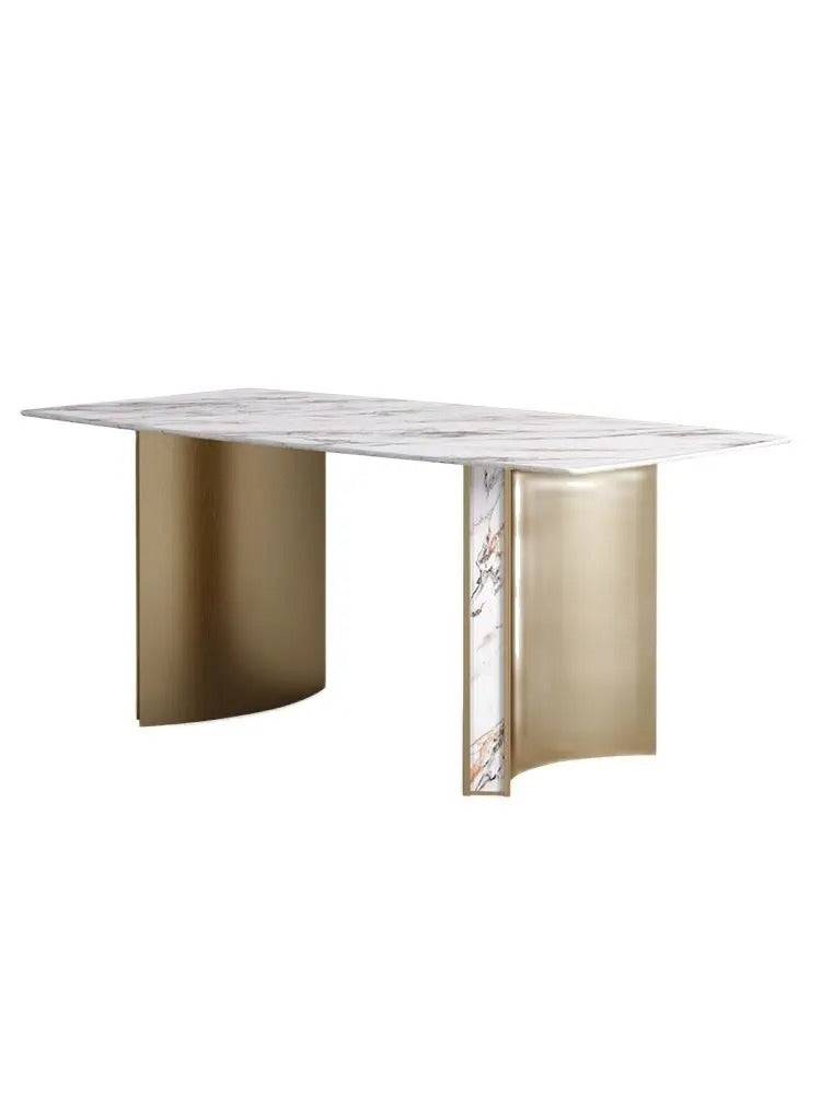 European Inspired Golden Marble Metal Inlay Italian Dining Table 6 seater