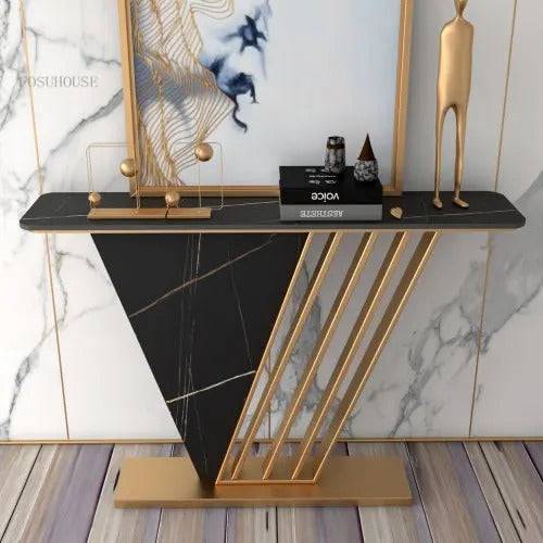 Tribe Italian V-Shape Modern Marble Console Table