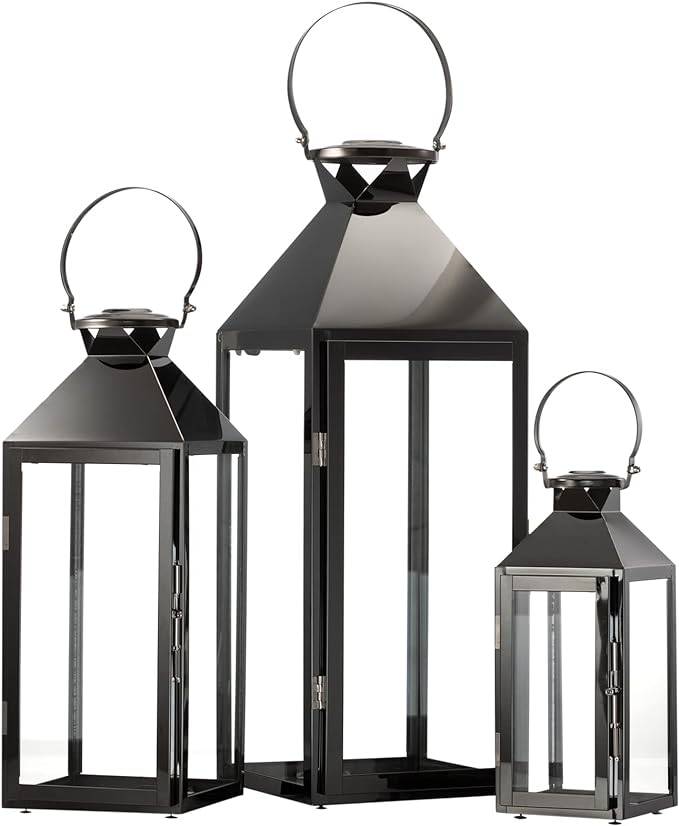 Black Stainless Steel Lantern - Set of 3