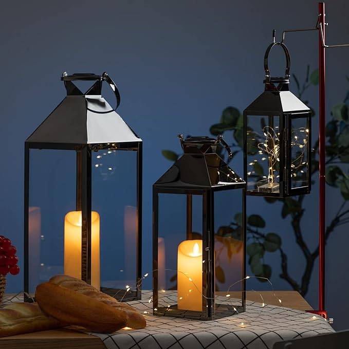 Black Stainless Steel Lantern - Set of 3