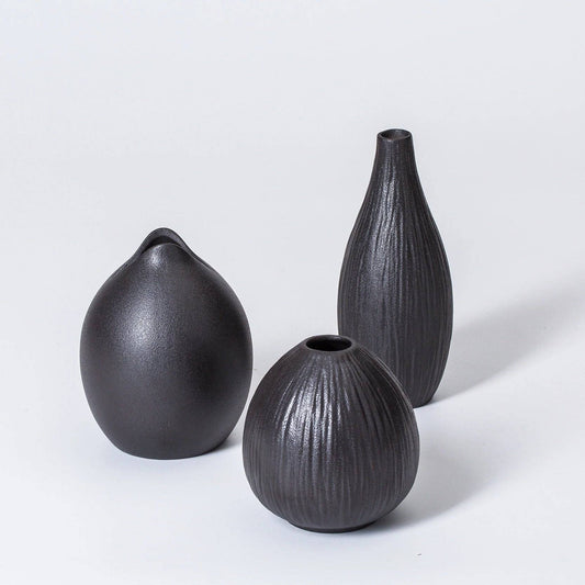 Charcoal Black Table Top Vase - Set of 3
