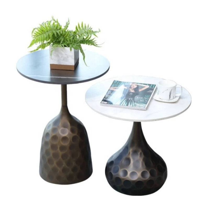 Bronze hammered contemporary sofa marble side table -  set of 2