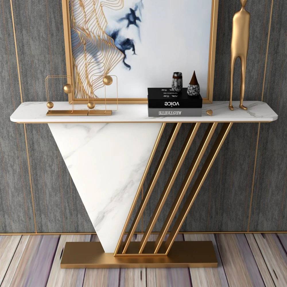 Tribe Italian V-Shape Modern Marble Console Table