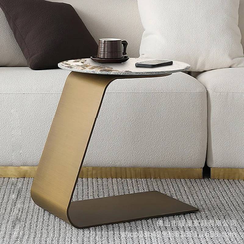 Italian C-Shaped brass golden sofa marble side table