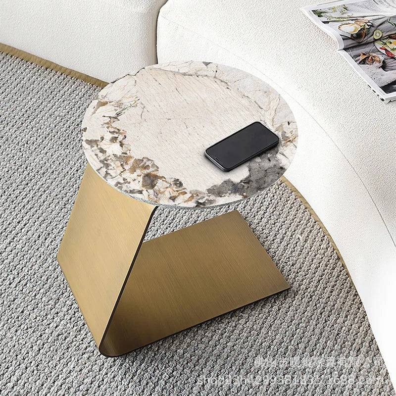 Italian C-Shaped brass golden sofa marble side table