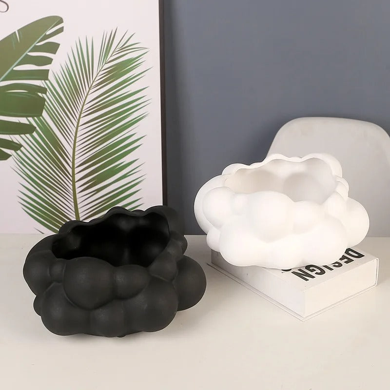 Cloud Shape Abstract Black and White Ceramic Vase - set of 2
