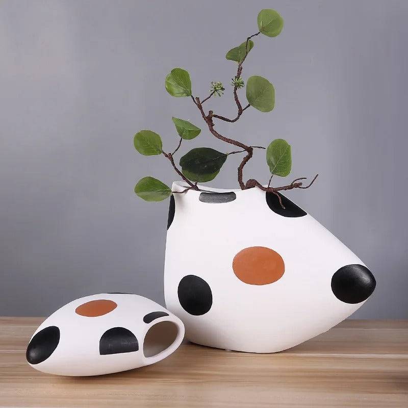 Abstract Cow Figurine Ceramic table Vase- Set of 3