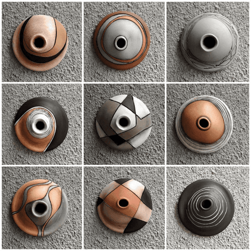 Abstract Harmony Pot-Cup shape Terracotta Wall Mural- set of 9