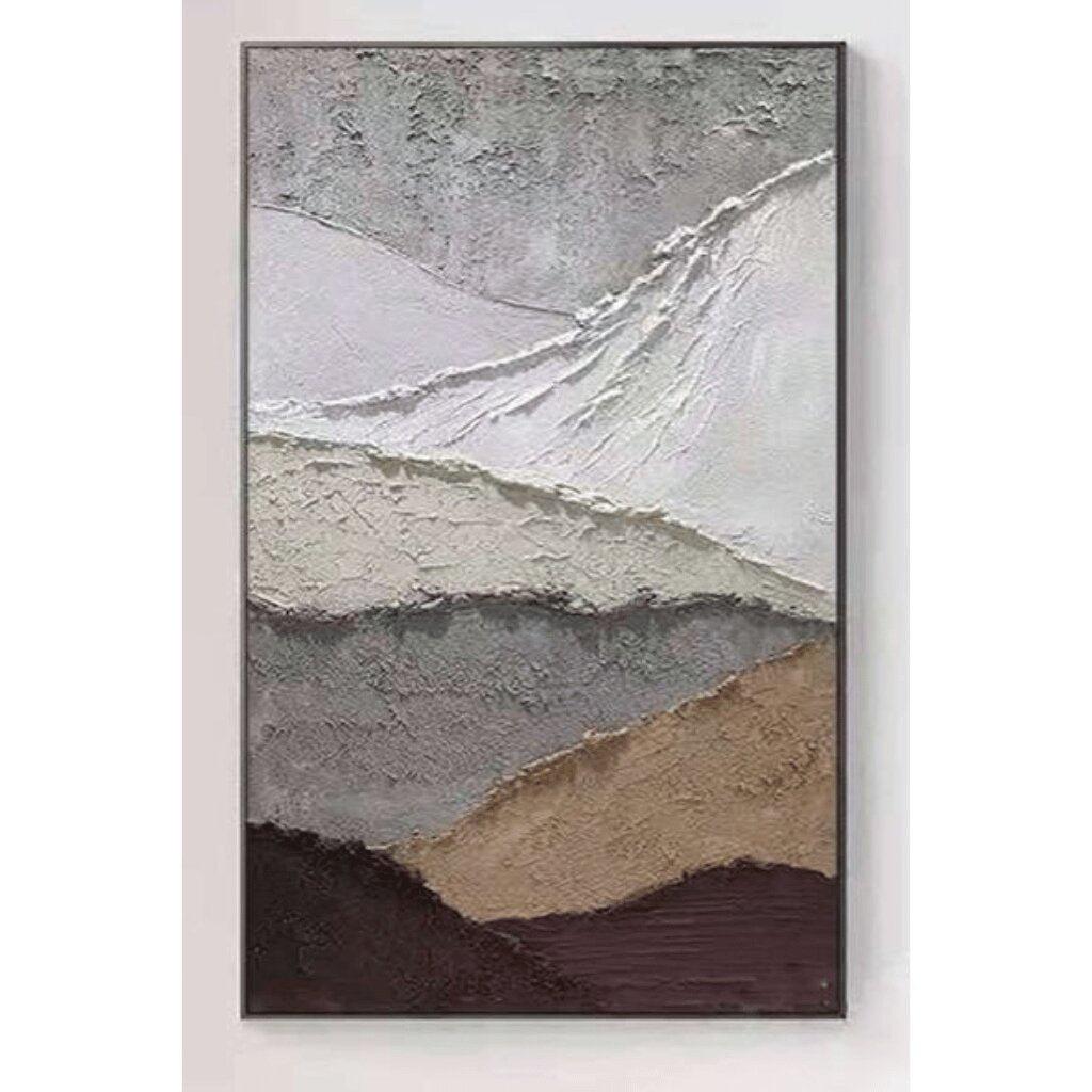 Abstract Plaster Wall Art in Beige & White for Decor
