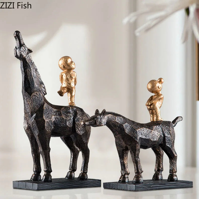 Boy Rider on Horse Center Table Decor - 1 Pair
