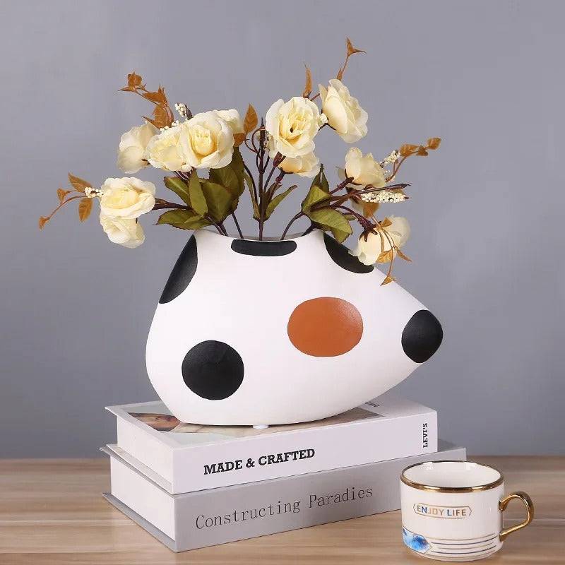 Abstract Cow Figurine Ceramic table Vase- Set of 3