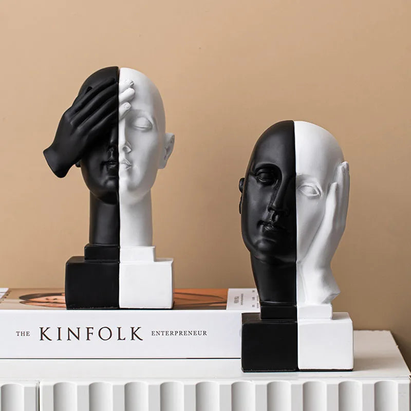 Black and white face bookends