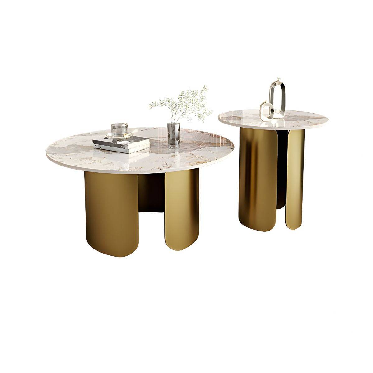 two tables with marble top and gold legs