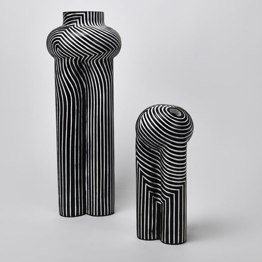 Boho Style Black & White Stripe ceramic vase