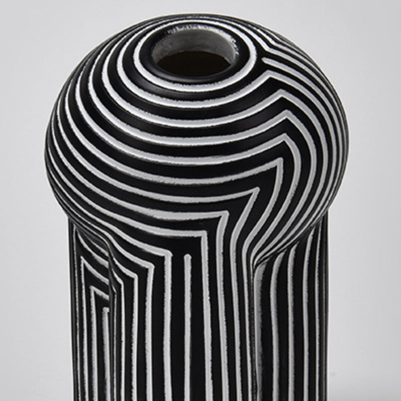 Boho Style Black & White Stripe ceramic vase