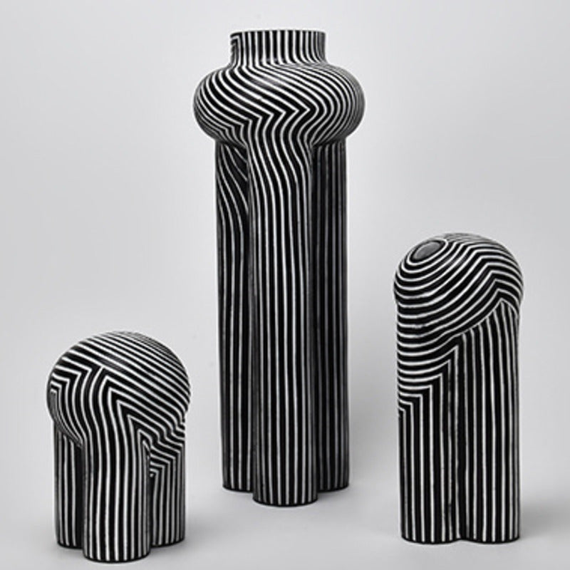 Boho Style Black & White Stripe ceramic vase