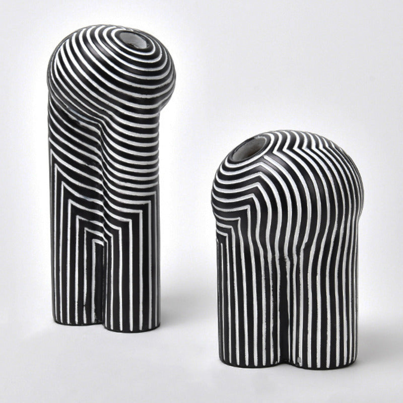 Boho Style Black & White Stripe ceramic vase