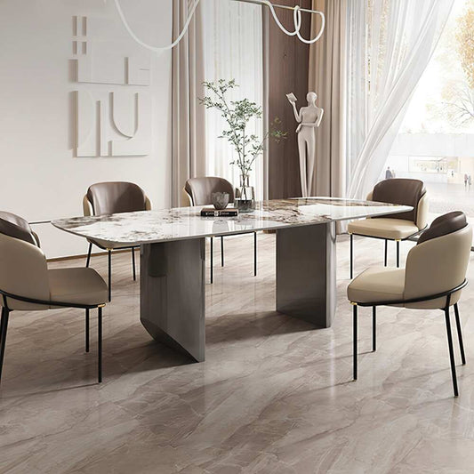 Dashona White Italian Style Black Pedestal modern Dining Table 6 seater