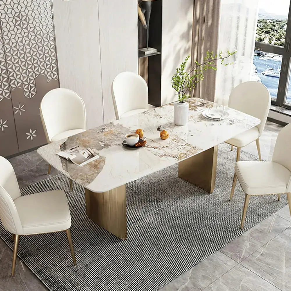 Dashona White Italian Style Black Pedestal modern Dining Table 6 seater