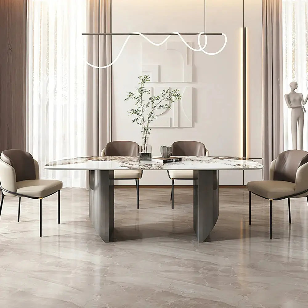Dashona White Italian Style Black Pedestal modern Dining Table 6 seater