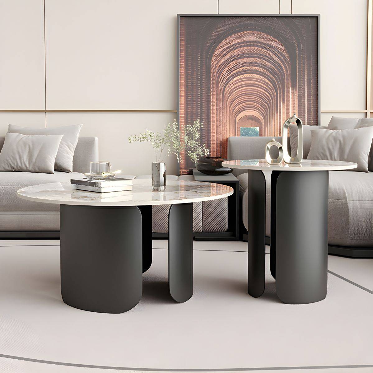 a living room with a couch and a table