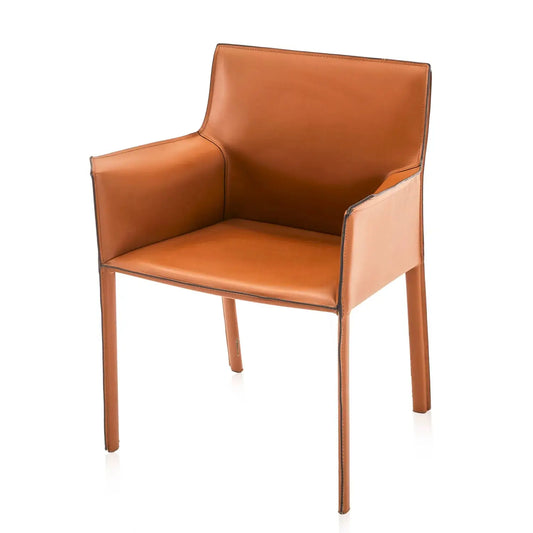 a brown leather chair on a white background