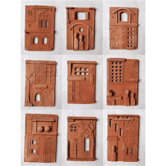 Nature-Inspired Village House Terracotta Wall Mural- set of 9