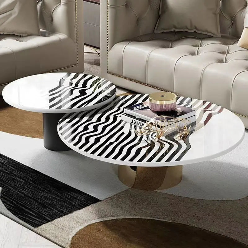 Oval Shape Zibra Stripes Luxury Marble Center Table