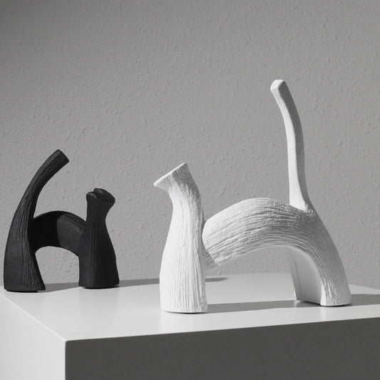 Black and White Cat Minimalistic Center Table Decor - set of 2