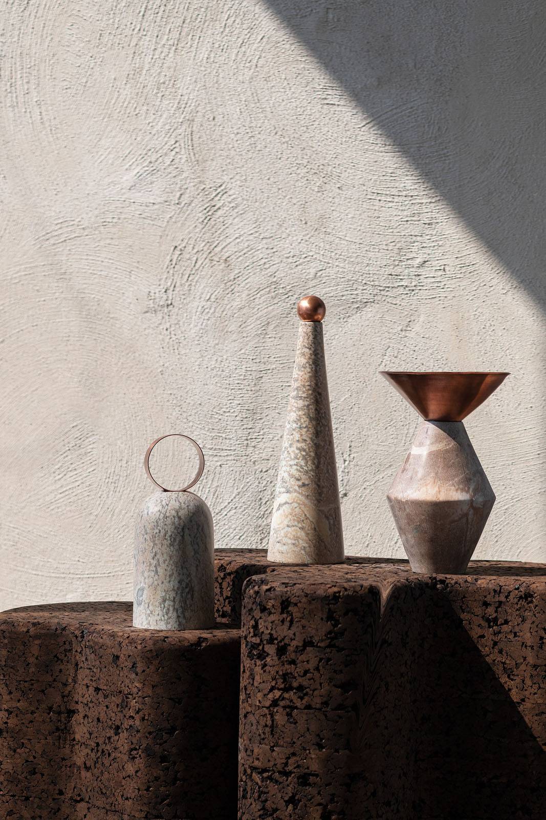 Brazilian Style Marble table Vase & Coper finish - Set of 3