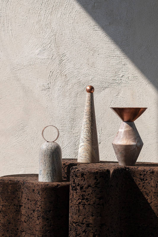 Brazilian Style Marble table Vase & Coper finish - Set of 3