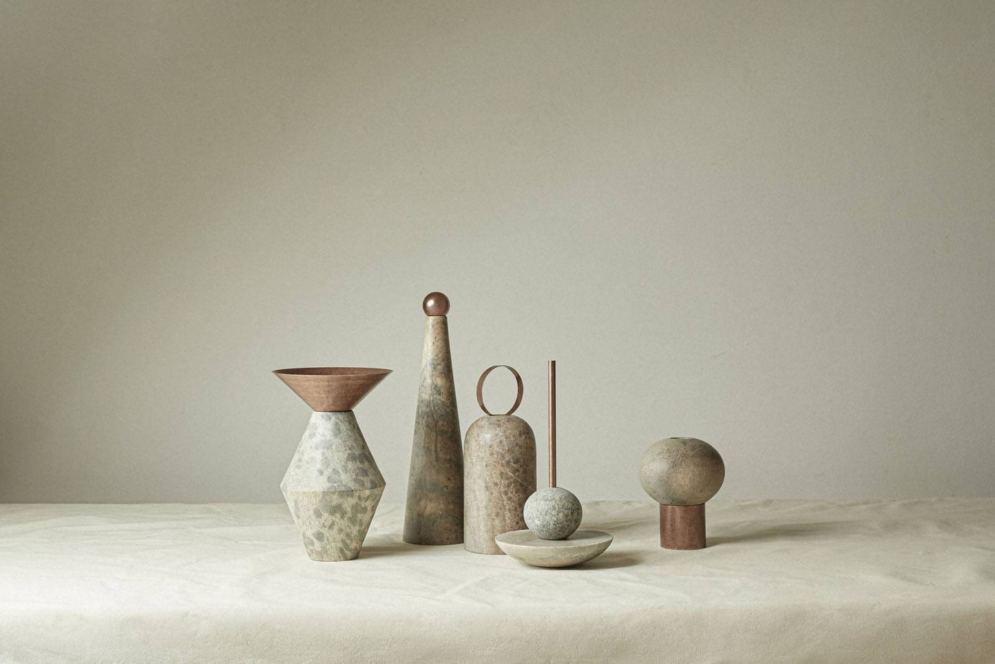 Brazilian Style Marble table Vase & Coper finish - Set of 3