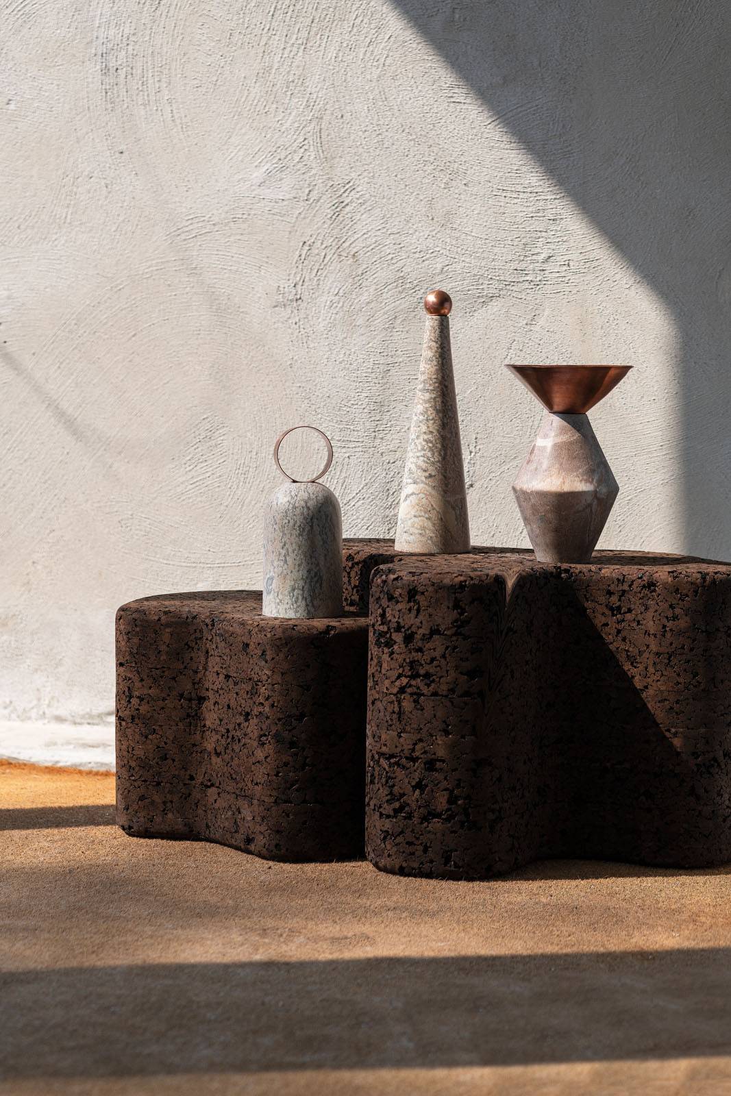 Brazilian Style Marble table Vase & Coper finish - Set of 3