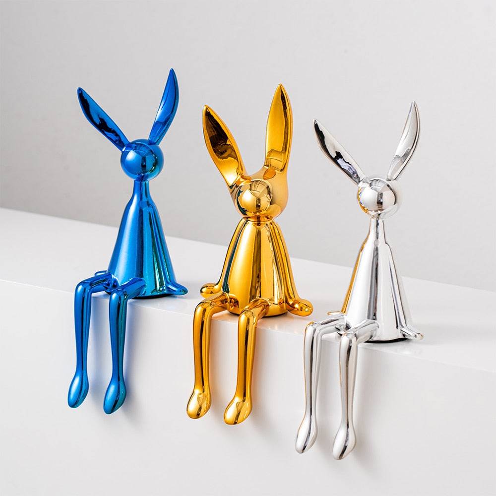 Bunny Figurine table decor, Blue, Gold, Silver  - Set of 3