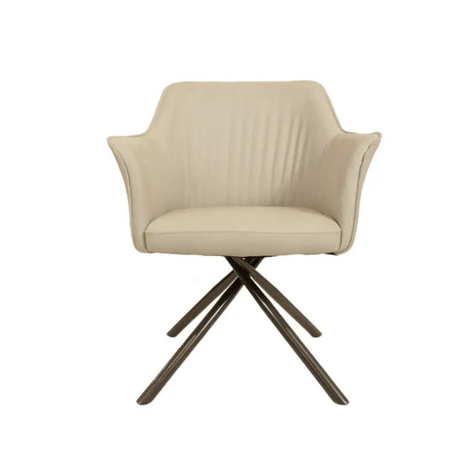a white chair with a black metal base