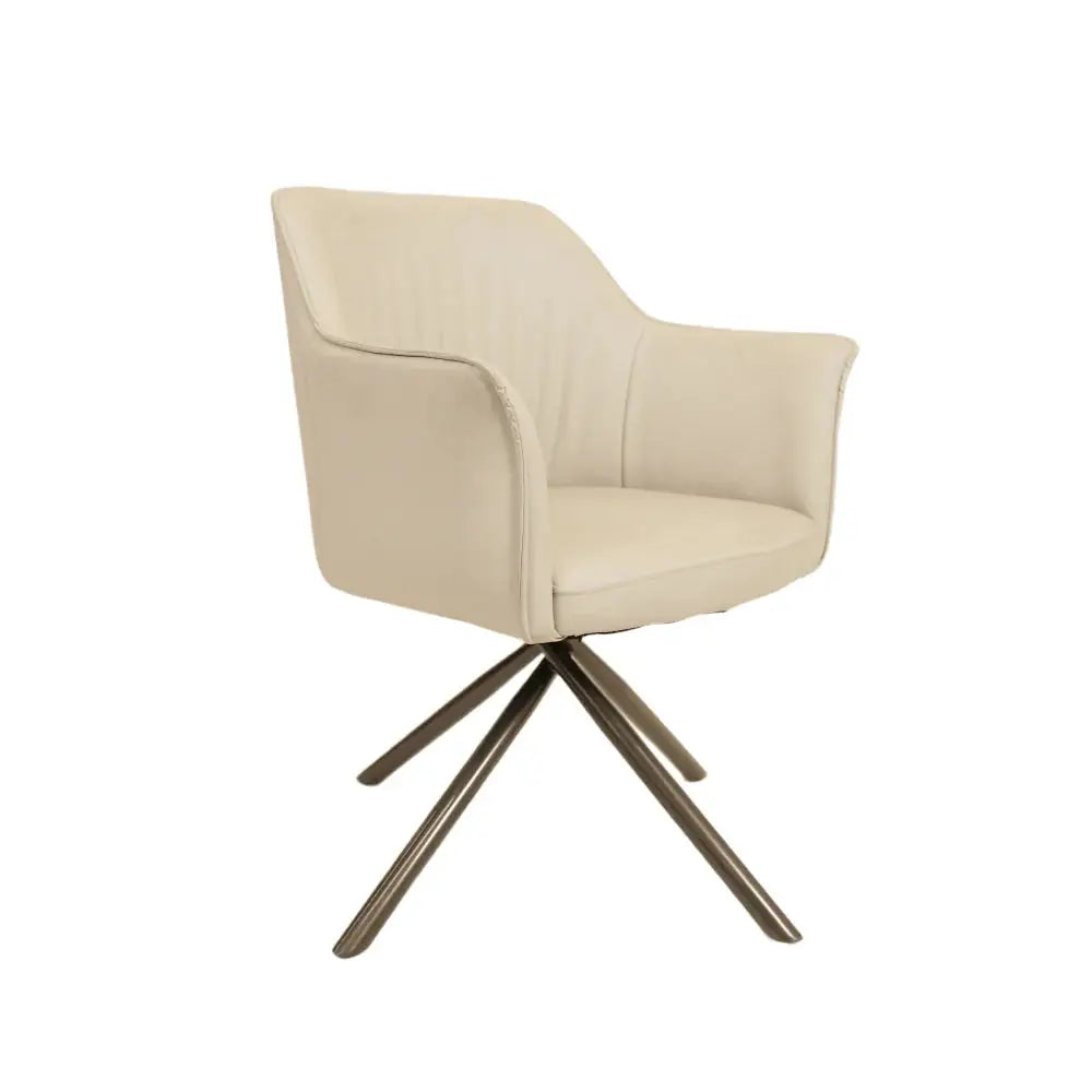 a white chair with a black metal base