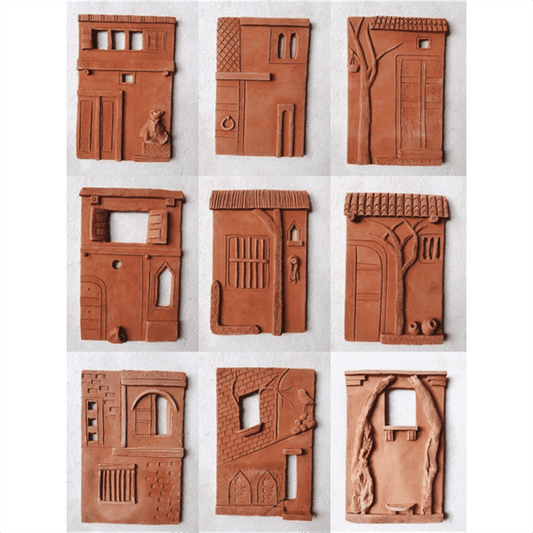 Timeless Heritage Village House Terracotta Wall Mural-  set of 9