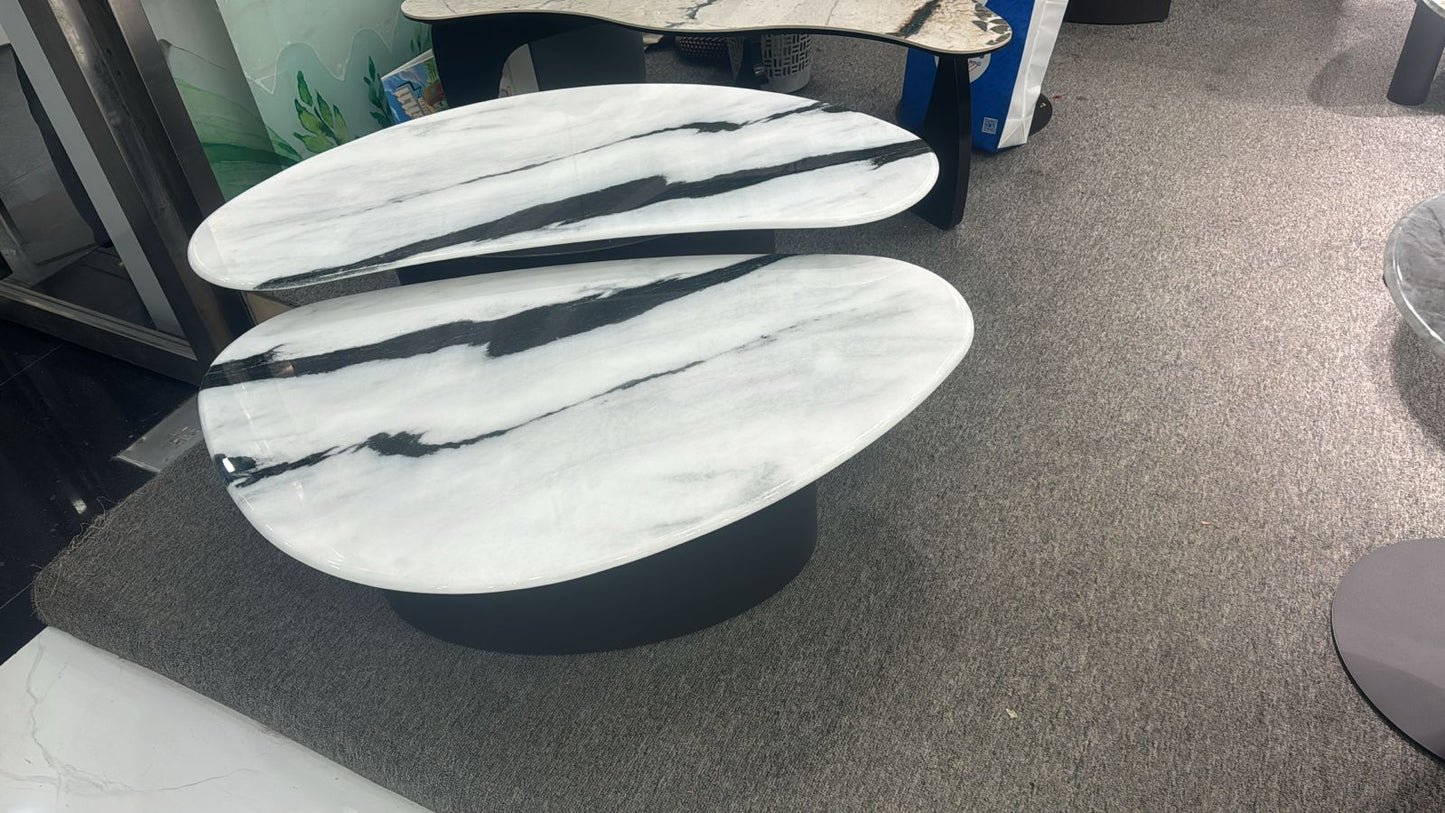 White novelty modern center table with marble top - set of 2