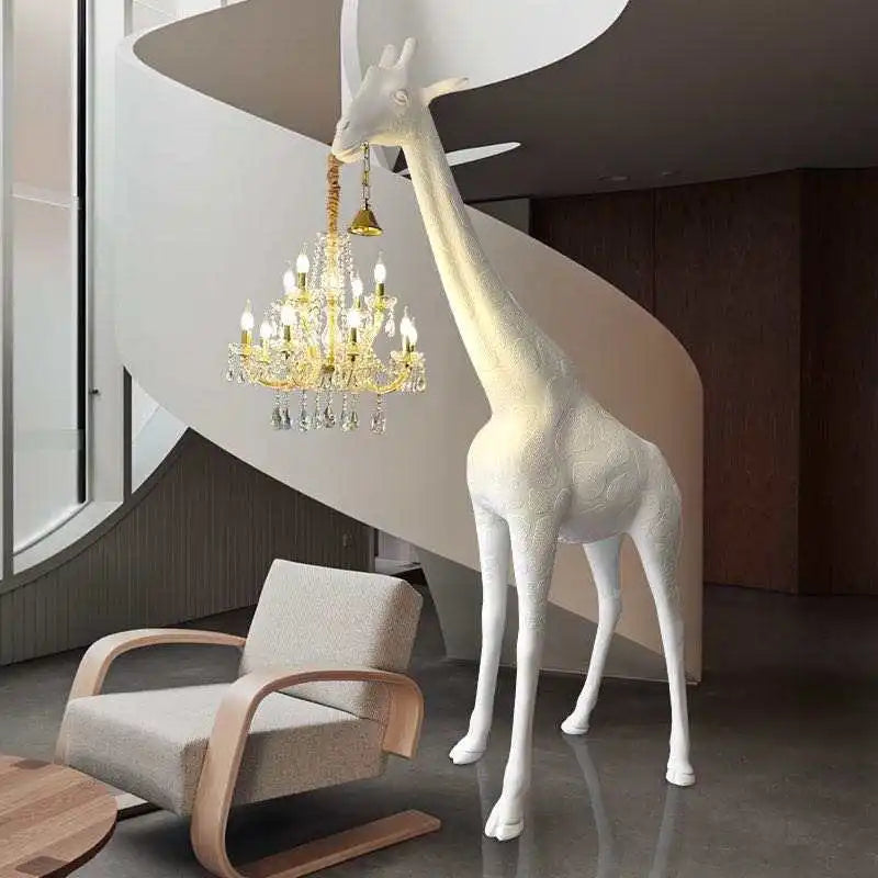 White Giraffe Floor Lamp chandelier Animal Fiber Sculpture Big Size Artifact Statue