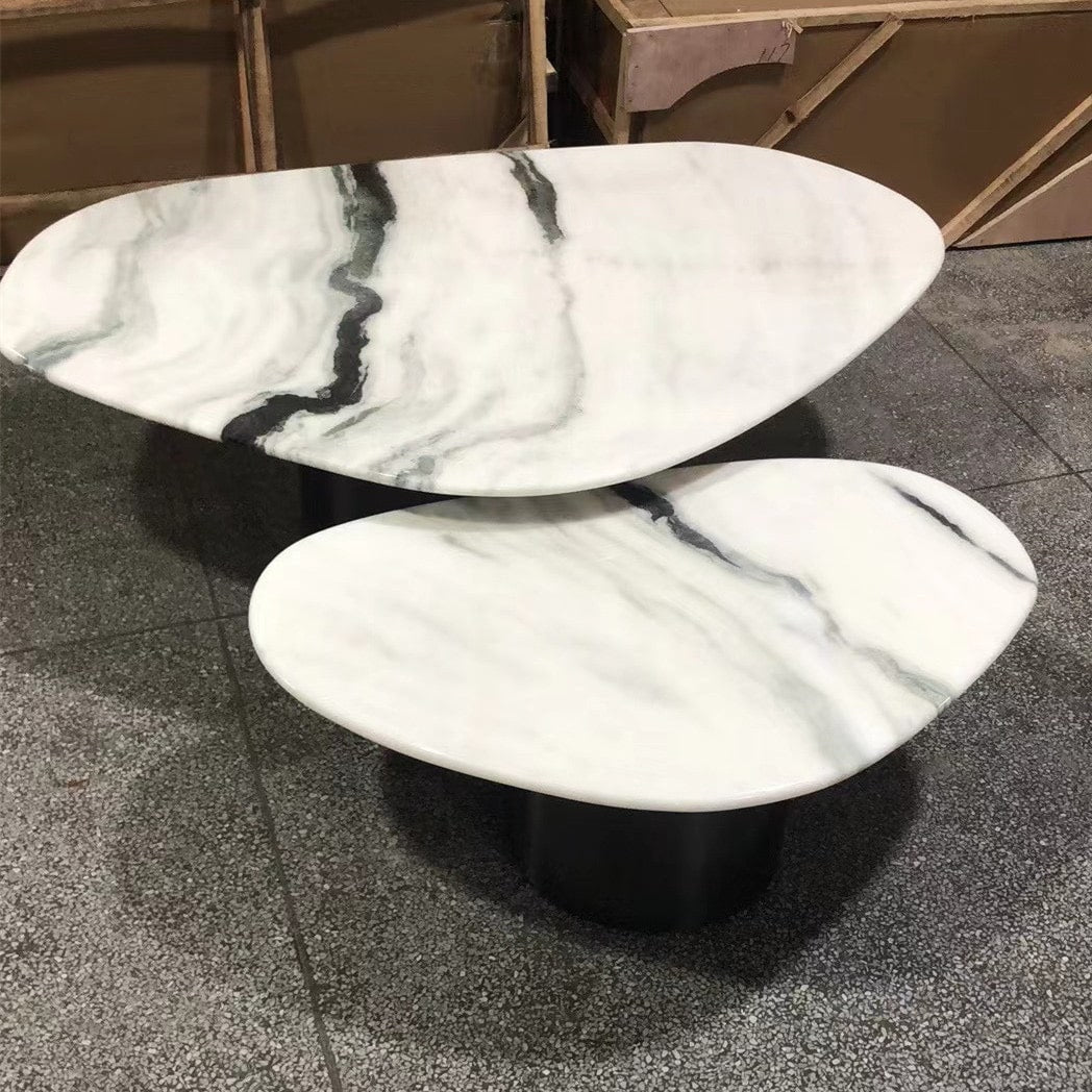 White novelty modern center table with marble top - set of 2