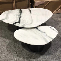 White novelty modern center table with marble top - set of 2