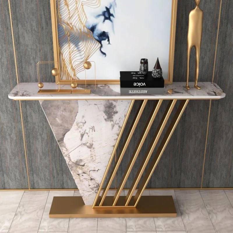 Tribe Italian V-Shape Modern Marble Console Table