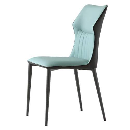 a blue and black chair with a black frame