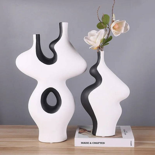 Abstract White & Black table Vase- Set of 2