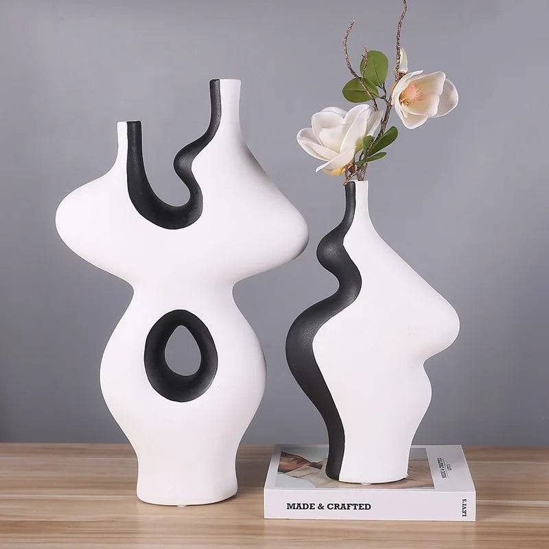 Abstract White & Black table Vase- Set of 2